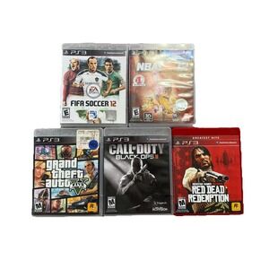 LOT OF 5 PS3 Video Games Red Dead Redemption GTA5 2k12 FIFA Call Of Duty Retro